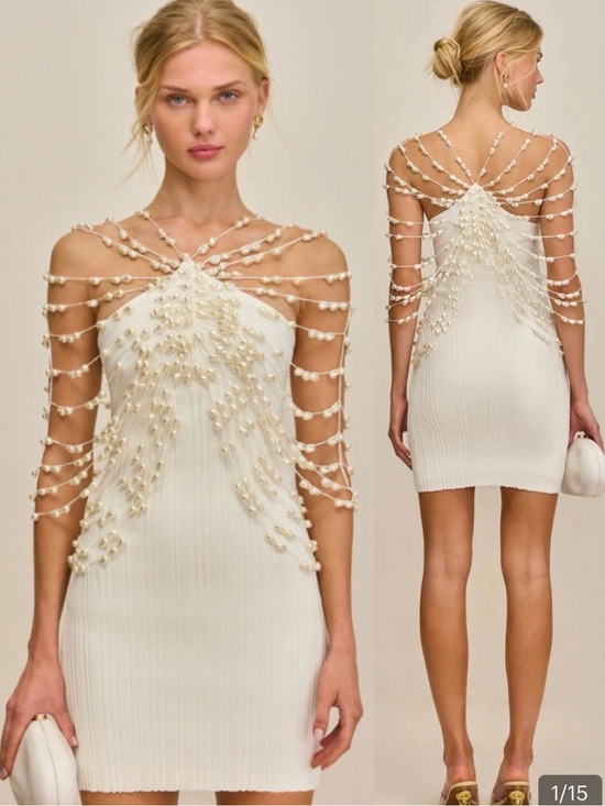 cult gaia Dresses & Skirts - cult gaia OLIVIANA Ivory Pearl-Strand Ribbed Mini Dress